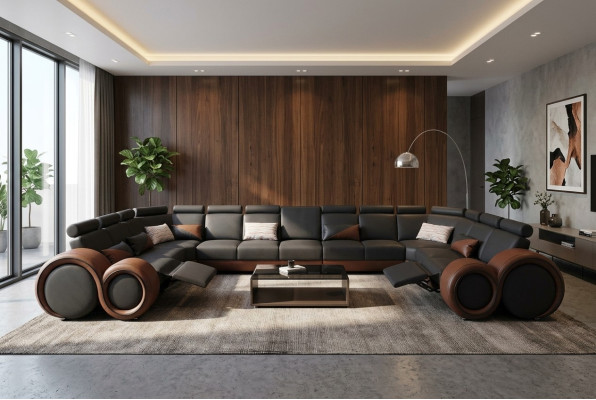 XXL Couch Big Eck Sofa Leder Eck Garnitur Landschaft Ecke Polster Wohn