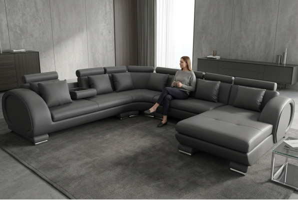 Eck Leder Sofa Couch Polster Sitz Wohnlandschaft Design XXL U Form
