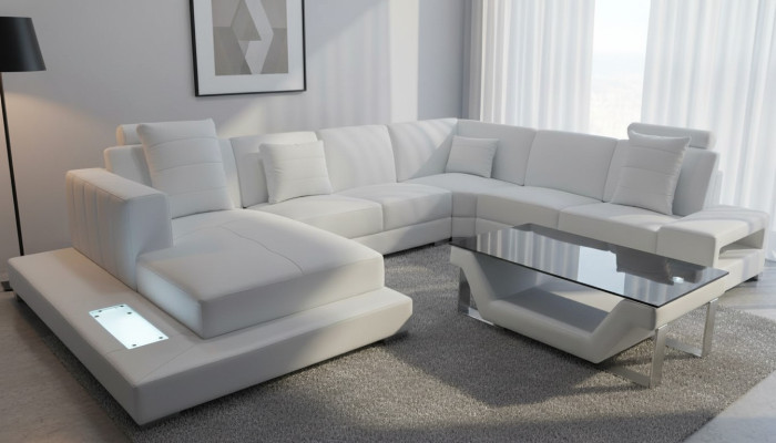 Eck Leder Sofa Couch Polster Ecke Sitz Garnitur Wohnlandschaft Design XXL U Form