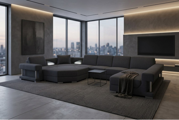 Eck Sofa Couch Polster Ecke Wohn Zimmer Landschaft Designer CouchenTextil A1131-