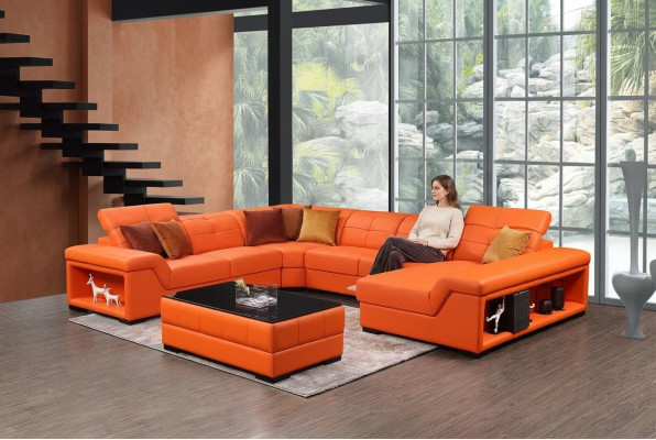 XXL Garnitur Designer Wohnlandschaft Ecksofa Sofa Couch U-Form Tisch Leder Neu