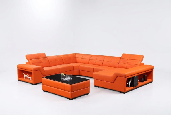 XXL Garnitur Designer Wohnlandschaft Ecksofa Sofa Couch U-Form Tisch Leder Neu