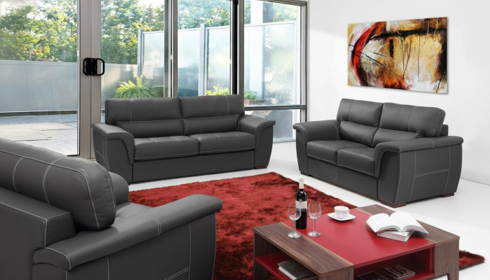 Leder Design Couch Polster Sitz Garnitur Sofa Garnituren 3+2+2 Leder Sofas Neu