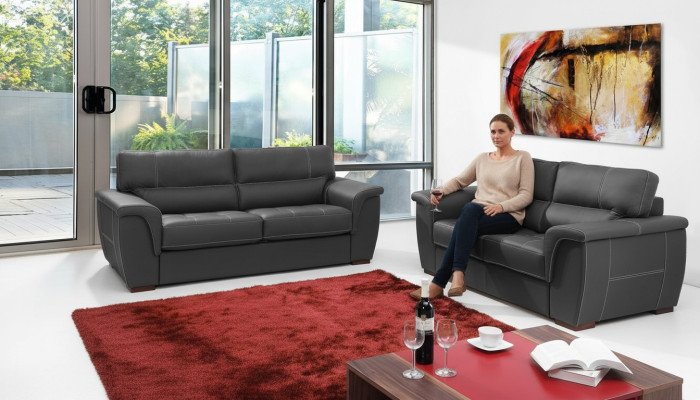 Leder Design Couch Polster Sitz Garnitur Sofa Garnituren 3+2 Leder Sofas Set Neu