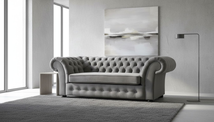 Sofa 3 Sitzer Stoff Design Couch Polster Sofas Textil Modern Chesterfield Grau