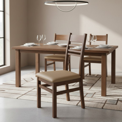 Set 4x Sessel Stuhl Design Holz Leder Polster Stühle Gastro Esszimmer