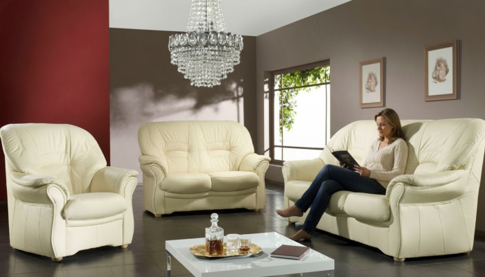 Klassische Wohnzimmer Garnitur 3+2+1 100% Vollleder Couch Sitz Polster