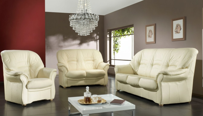 Klassische Wohnzimmer Garnitur 3+2+1 100% Vollleder Couch Sitz Polster