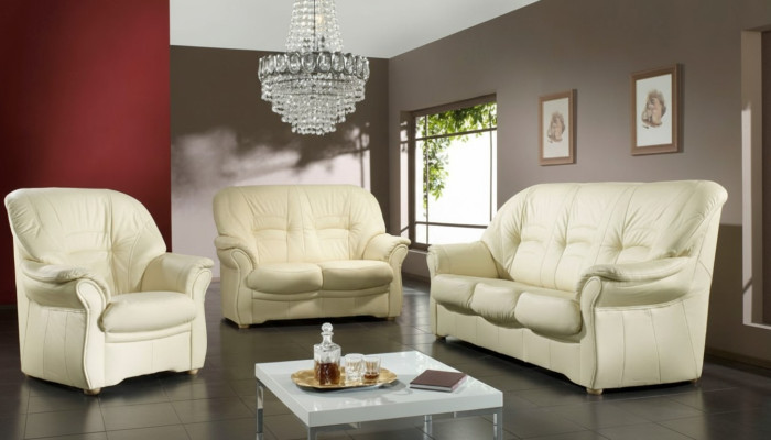 Sofagarnitur Echtleder Sofa 3+2 Sitz Modernes Design Polster Garnitur Set