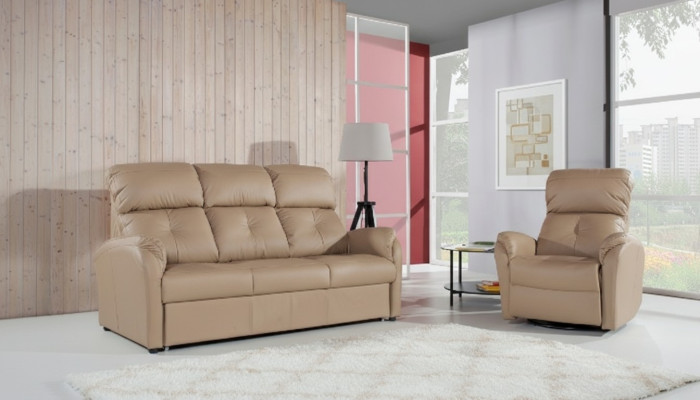Sofagarnitur 3+2 Sitzer Set Design Sofa Polster Couch 100% Leder Bettfunktion