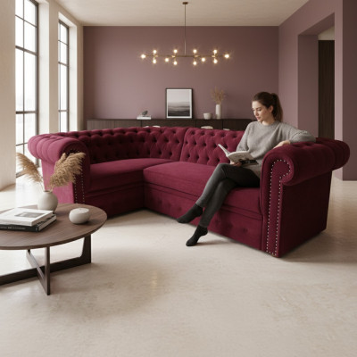 Ecksofa Chesterfield Polster Sofa Eckgarnitur Samt Polster Sitze Ecke Sofas
