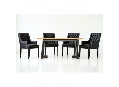 Designer Esszimmer Tisch 4 Chesterfield Lehnstühle Sitz Gruppe Stühle