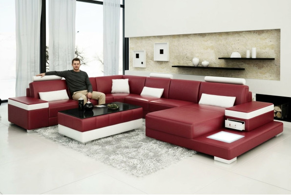 Ledersofa Couch Wohnlandschaft Ecksofa Garnitur Design Modern Neu Sofa Licht USB