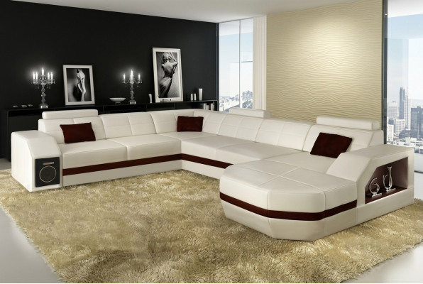 Wohnlandschaft Ledersofa Couch Ecksofa Eck Garnitur Design Modern Sofa mit USB