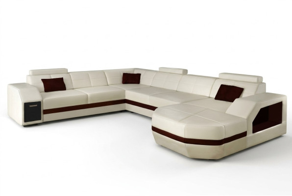 Wohnlandschaft Ledersofa Couch Ecksofa Eck Garnitur Design Modern Sofa mit USB