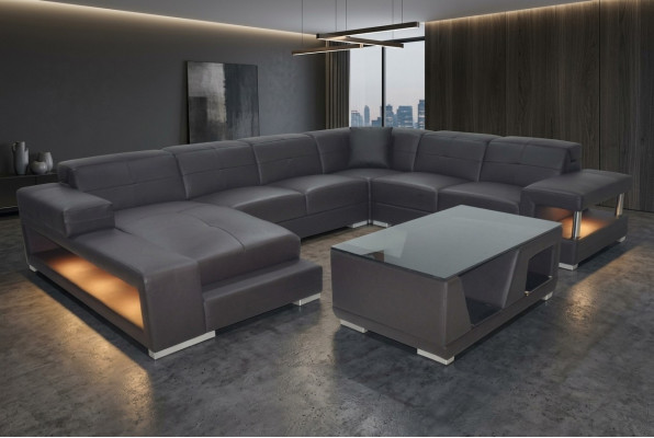 Ledersofa Ecke Wohnlandschaft Garnitur Design Modern Ecksofa Sofa U-Form mit USB