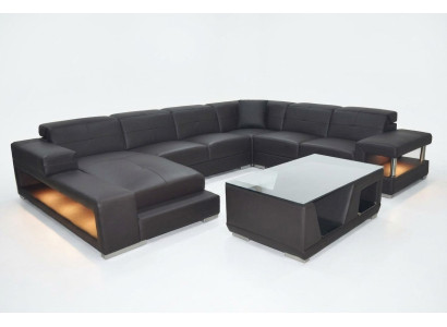 Ledersofa Ecke Wohnlandschaft Garnitur Design Modern Ecksofa Sofa U-Form mit USB