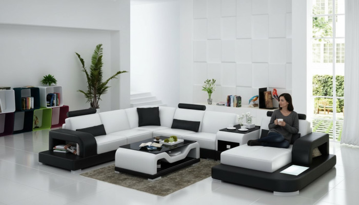 Ledersofa Couch Wohnlandschaft Ecksofa Eck Garnitur Design Modern Sofa mit USB