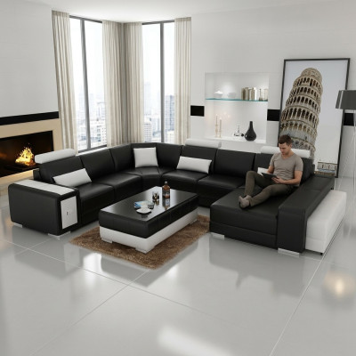 Große Design Ecksofa Polster Eckcouch Sofa Garnitur Couch Wohnlandschaft USB Neu