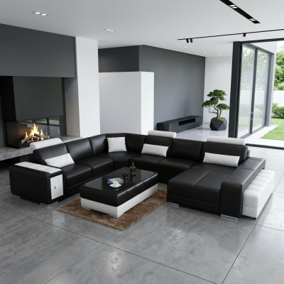 Große Design Ecksofa Polster Eckcouch Sofa Garnitur Couch Wohnlandschaft USB Neu