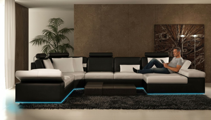 Moderne Sitzecke Ecksofa Sofa Polster Couch Wohnlandschaft Leder Sofa