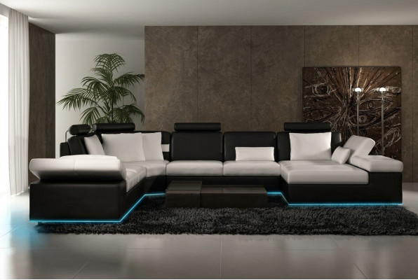 Moderne Sitzecke Ecksofa Sofa Polster Couch Wohnlandschaft Leder Sofa