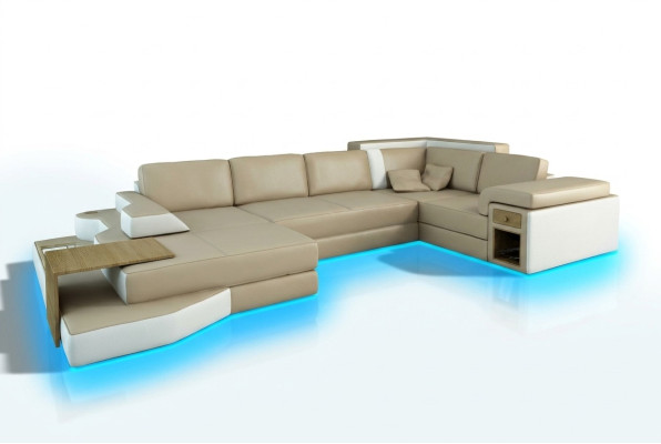 XXL Design Ecksofa Big Sofa mit USB Couch Wohlandschaft U Form Leder Textil Ecke