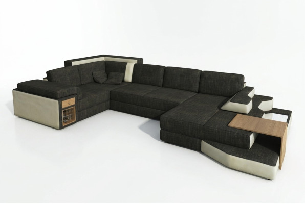 XXL Design Big Sofa mit USB,Ecksofa Couch Wohlandschaft U Form Leder Textil Ecke