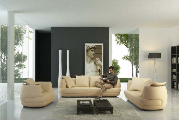 Sofagarnitur + USB Luxus Designer Couch Polster 3+2+1 Leder Sofa Sitz Beige NEW