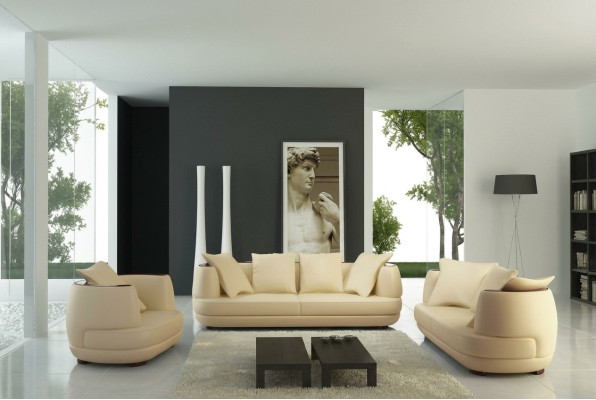 Sofagarnitur + USB Luxus Designer Couch Polster 3+2+1 Leder Sofa Sitz Beige NEW