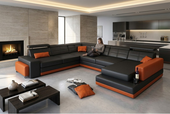 Ledersofa Couch Neu Wohnlandschaft Ecksofa Eck Garnitur Design Modern Sofa + USB