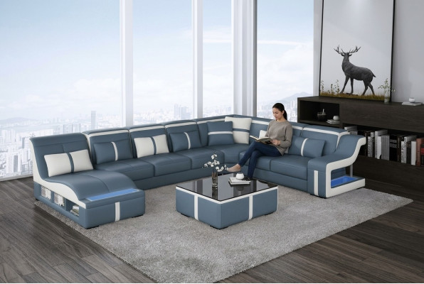 Wohnlandschaft Ecksofa Sofa Couch U Form Polster Couchen Leder Design Beleuchtet