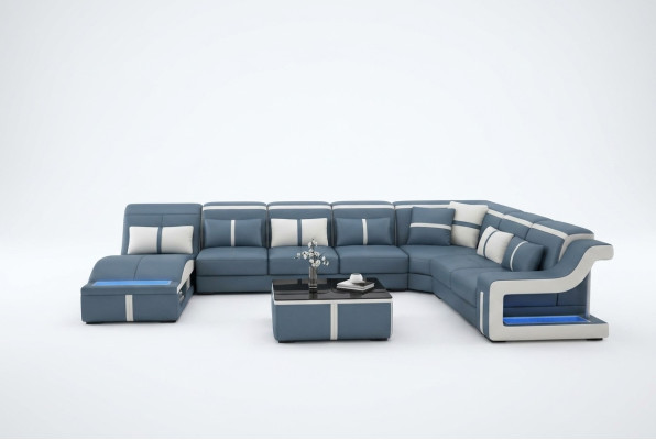 Wohnlandschaft Ecksofa Sofa Couch U Form Polster Couchen Leder Design Beleuchtet
