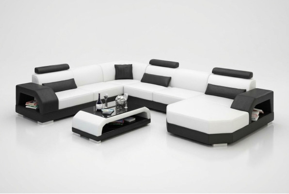 Ledersofa Couch Wohnlandschaft Ecksofa Eck Garnitur Design Modern Sofa mit USB