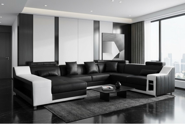 U Förmige Wohnzimmer Eckcouch Sitzgarnitur Ecksofa Leder Sofa Polster Couch +USB