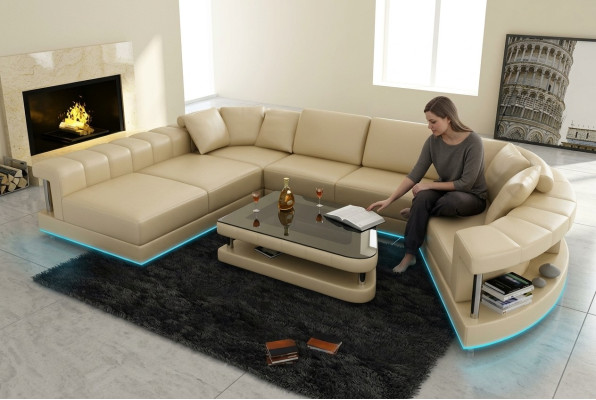 Ledersofa Couch Wohnlandschaft Ecksofa Eck Garnitur Design Modern Sofa + USB !