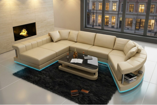 Ledersofa Couch Wohnlandschaft Ecksofa Eck Garnitur Design Modern Sofa + USB !