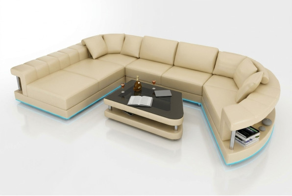 Ledersofa Couch Wohnlandschaft Ecksofa Eck Garnitur Design Modern Sofa + USB !
