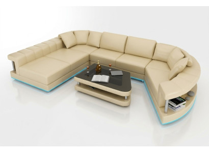Ledersofa Couch Wohnlandschaft Ecksofa Eck Garnitur Design Modern Sofa + USB !