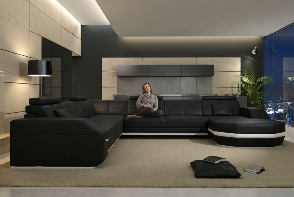 Design Sofa mit USB Couch Polster Ecksofa Wohnlandschaft Ledersofa Eckgarnitur