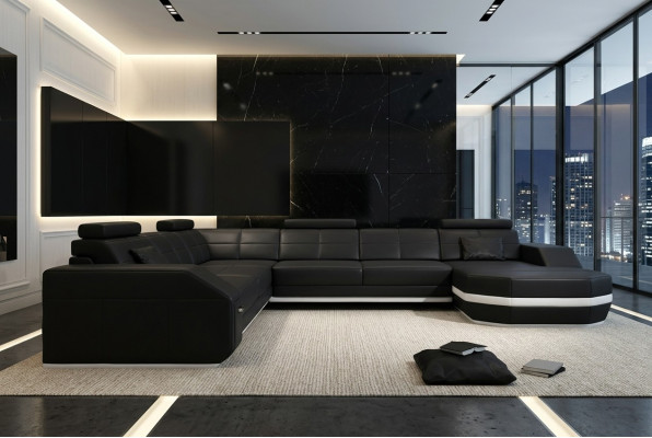 Design Sofa mit USB Couch Polster Ecksofa Wohnlandschaft Ledersofa Eckgarnitur