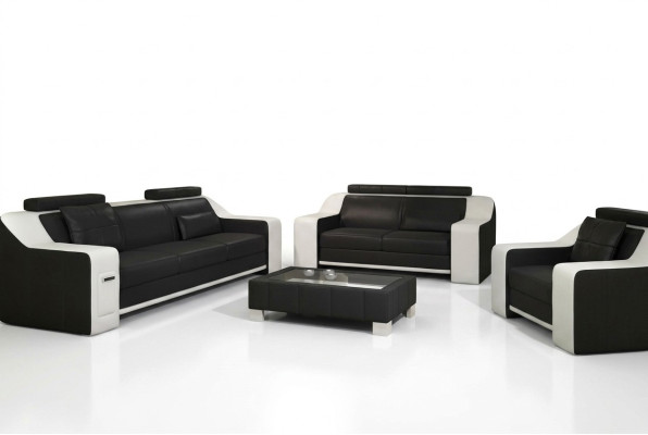 Sitz Garnitur Sofa Leder Polster 3+2+1 Design Couch Moderne Garnituren Sofas USB