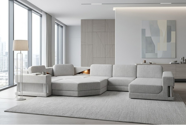 Modern Ecksofa USB LED Couch Polster Leder Design Sofa Garnitur Wohnlandschaft
