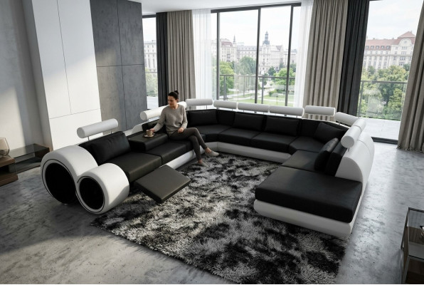 XXL Big Designer Sofa Couch Polster Garnitur Wohnlandschaft Ledersofa mit USB