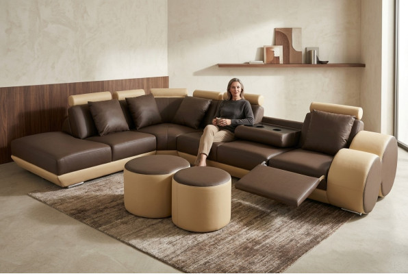Design Leder Polster Sitz Leder Polster Landschaft Zimmer Wohn Sofa Ecke mit USB