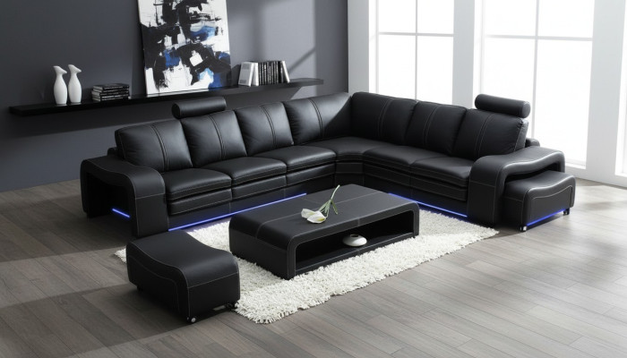 Design Ledersofa mit USB Couch Wohnlandschaft Ecksofa Eck Moderne Garnitur Neu