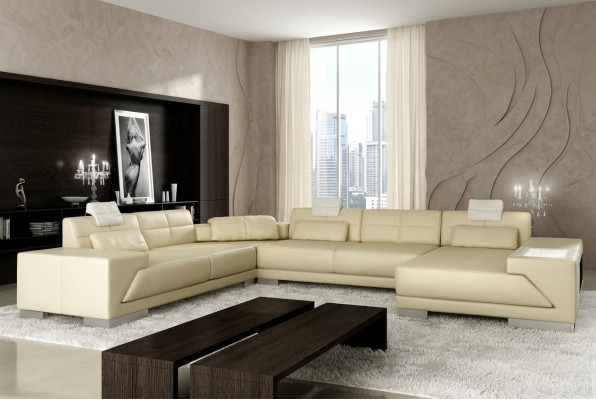 Ledersofa mit USB Couch Polster Ecke Wohnlandschaft Ecksofa Design Leder Neu LED