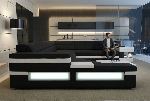 Designersofa Sofa USB Wohnlandschaft Ecksofa Wohnlandschaft Polster Couch LED