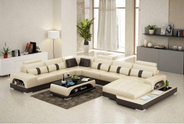 Leder U Form Wohnlandschaft Couch Big XXL Sofa LED USB Polster Ecke Garnitur Eck