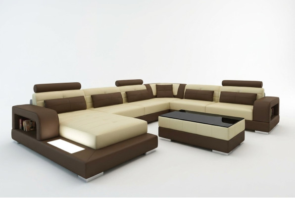 XXL Big Wohnlandschaft Sofa mit USB Polster Leder Sofa Garnitur Couchen Licht